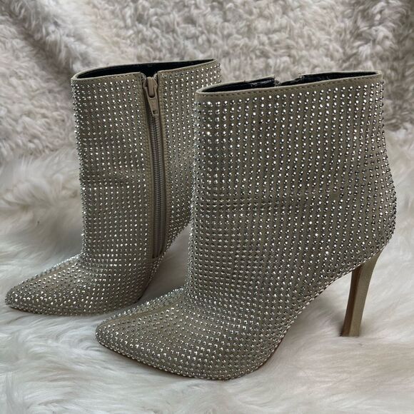 Aldo synthetic leather khaki rhinestones embellished ankle boots heels SZ6.6 - Picture 3 of 9